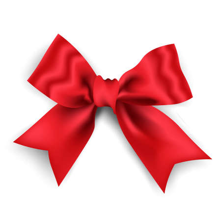 Realistic red bow red ribbon isolated on white background, vector illustration.のイラスト素材