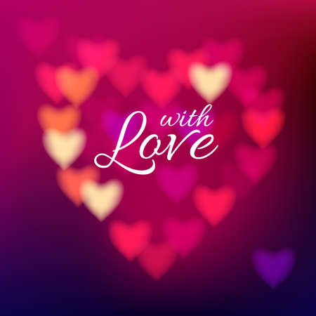 Heart shape bokeh light background. Sign With Love on dark pink blurred background.のイラスト素材