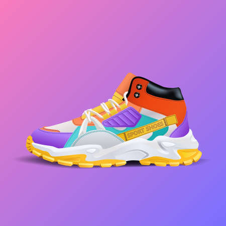 Realistic sport running shoe for training and fitness, vector illustrationのイラスト素材