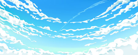 Blue Sky White Clouds Clear Sunny Day Landscape. Vector Sky in anime styleのイラスト素材