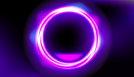 Circular glow. Neon circle. Vector light effect abstract background with the ring in blue and pink color. 3d. Glowing illustration. Round placeholder for your textのイラスト素材