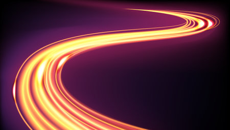 Long Time Exposure Motion Blur Effect of Colorful Golden Light Trails Vector Illustration.のイラスト素材