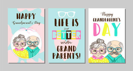 Set of cards Happy Grandparents day, vector illustrationのイラスト素材