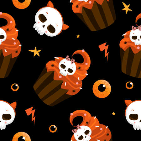 Halloween seamless pattern with cute halloween elements. Halloween vector background.のイラスト素材