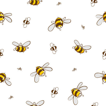 Cute seamless pattern with flying bees. Vector illustrationのイラスト素材