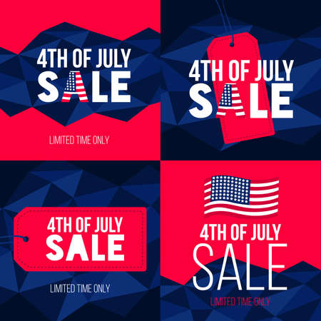 Happy Independence Day USA,, set of cards with USA flag and lettering. National american holiday vector illustrationのイラスト素材