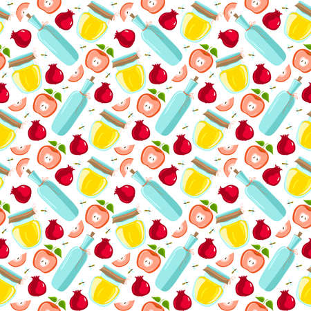 Seamless pattern with apples and honey. Rosh Hashanah, Shana Tova. Vector illustrationのイラスト素材