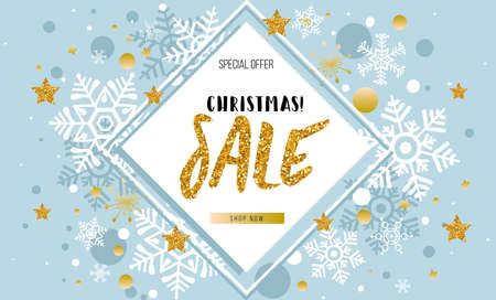 Christmas, new year, winter sale banner. Poster, background, flyer, invitation card, template design with winter elements. Vector illustrationのイラスト素材