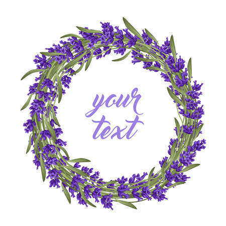 The lavender wreath with frame of flowers. vectorのイラスト素材