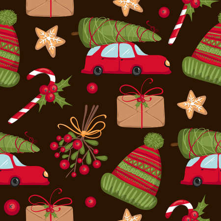Seamless christmas pattern. Christmas elements. Vectorのイラスト素材