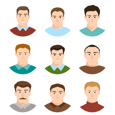 male character face avatars. flat style people setのイラスト素材