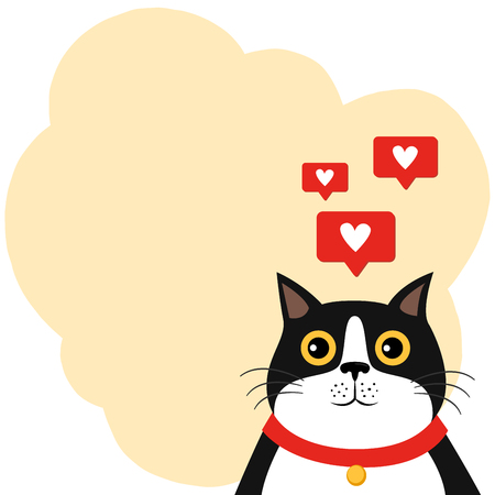 cute cat with hearts and speech bubble, copy space vectorのイラスト素材