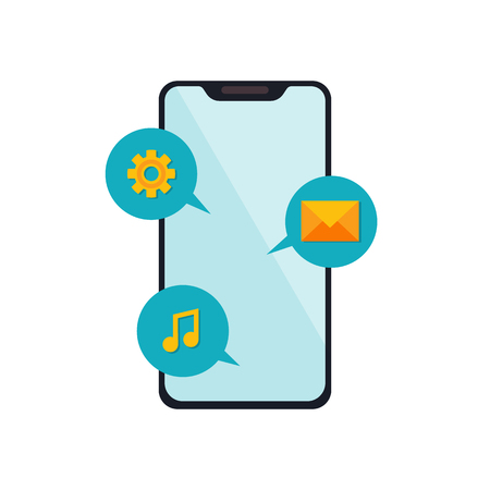 vector smartphone device concept with applications app icons in flat designのイラスト素材