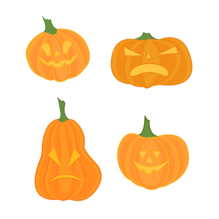 Collection of Halloween cartoon pumpkins. Vector illustrationのイラスト素材