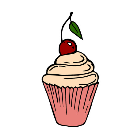 Cupcake on a white background. Design element for menu, booklet, banner, website. Vector illustration.のイラスト素材