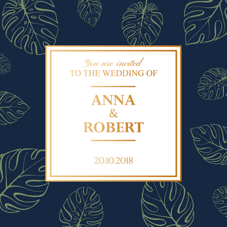 Wedding Invitation Card in pastel colors. Tropical Background. Vector Template Fashionのイラスト素材