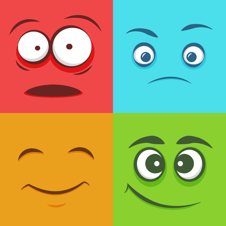 Set of colorful faces emoticons, emoji flat pattern, vectorのイラスト素材