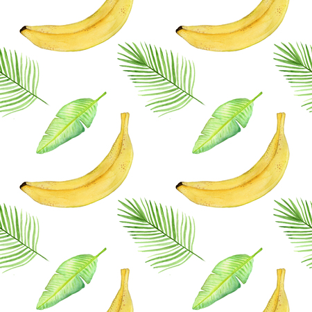 Seamless pattern with tropical palm leaves, bananas.の写真素材