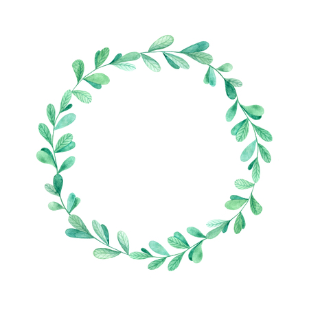 Watercolor green leaves wreath. Hand drawnの写真素材