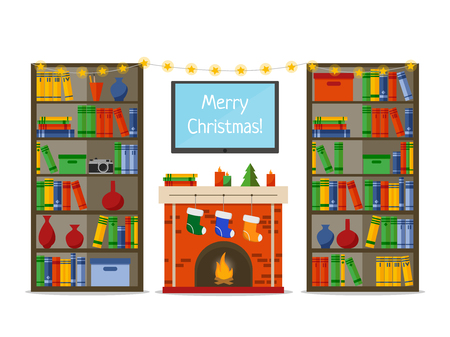 Christmas room interior. Flat style vector illustration.のイラスト素材
