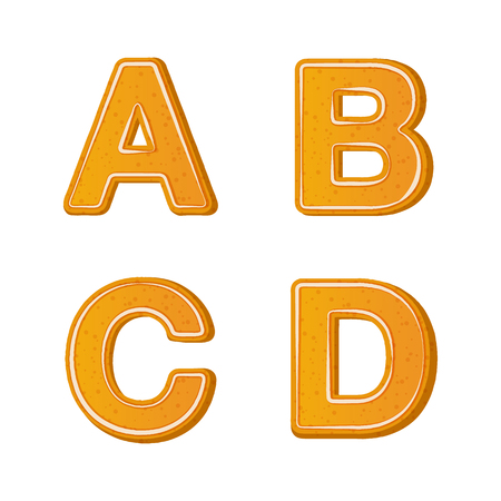 Gingerbread alphabet letters from A to D for christmas or new year holiday designのイラスト素材