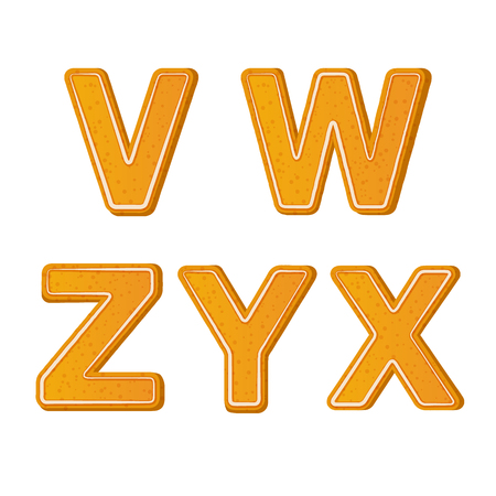 Gingerbread alphabet letters from V to X for christmas or new year holiday designのイラスト素材