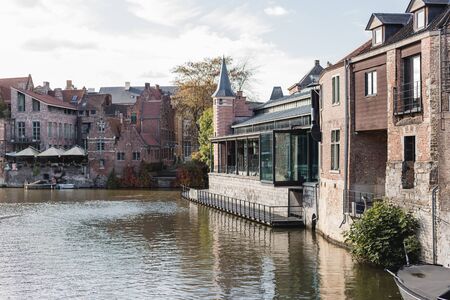 GENT, Belgium 28.10.2019 - Old street in Gent, Belgium. Architecture and landmark of Ghent. Typical...