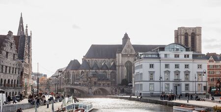 GENT, Belgium 28.10.2019 - Old street in Gent, Belgium. Architecture and landmark of Ghent. Cozy cityscape of Ghent.のeditorial素材
