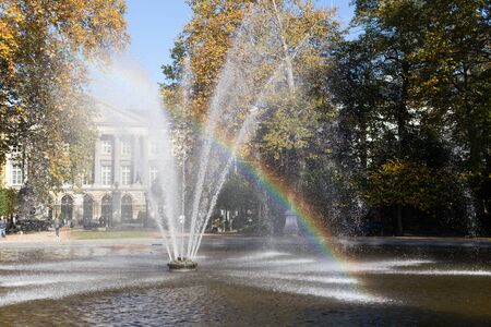 Bruxelles, Belgium 27.10.2019 - The Brussels park: a fountain and a rainbowのeditorial素材
