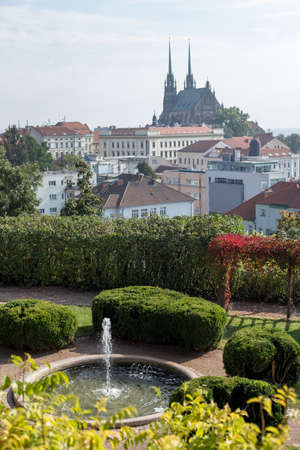 Fountains with water in the public park or garden in city.の写真素材