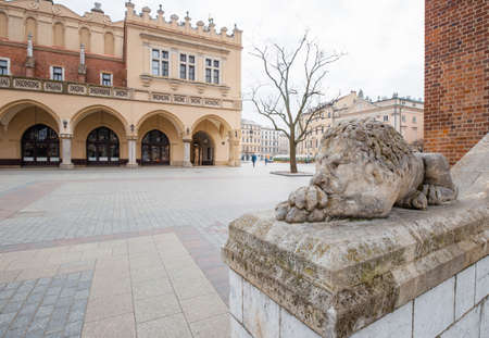 Cracow, Poland. Town Hall Tower, Poland's historic center, a old town with ancient architecture. Quarantine in the city Krakowのeditorial素材