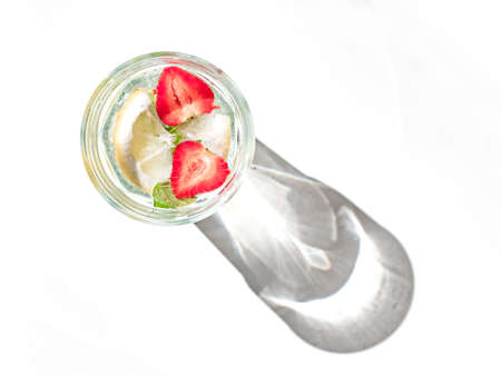 Top view of cold refreshing lemonades, mojito great for summer party and fun, overhead, closeup