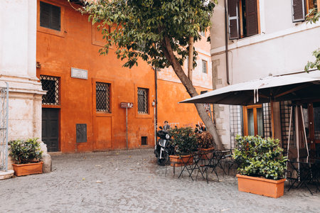 Rome, Italy - April 04, 2022 View of old cozy street in Rome, Italy. Architecture and landmark of Rome.のeditorial素材