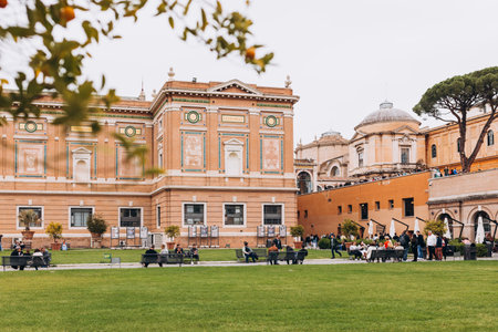 VATICAN - April 06, 2022, the Vatican Museums with its Pinacotheca art gallery building of Leonardo da Vinci and the Square Garden. This is one of the oldest museums in the world.のeditorial素材