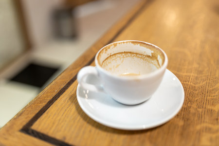 Top view empty and dirty cup after drinking coffeeの写真素材