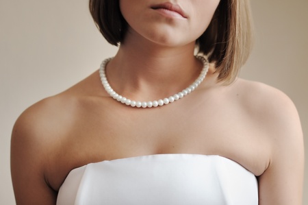 Strand of pearls on young bride の写真素材