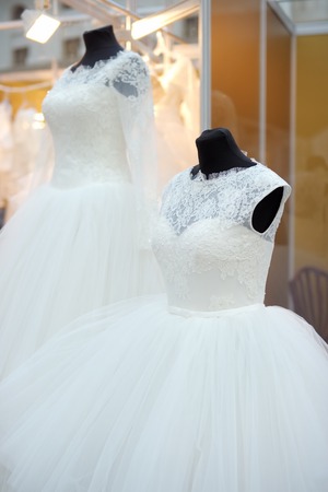 Beautiful wedding dresses on a mannequinの写真素材