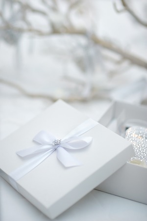 Stylish white gift box close upの写真素材