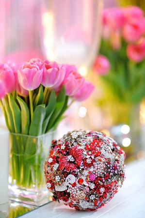 Beautiful wedding bouquet decorated with gemの写真素材