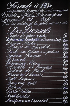 Handwritten menu in France restaurantの写真素材