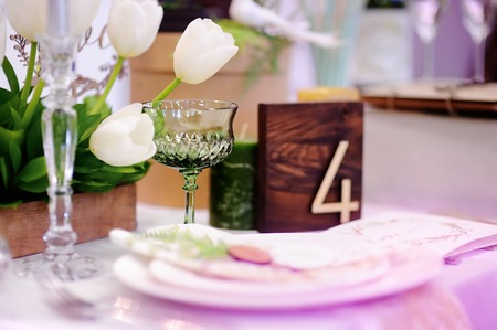 Table set with natural flowers for wedding reception or event party
