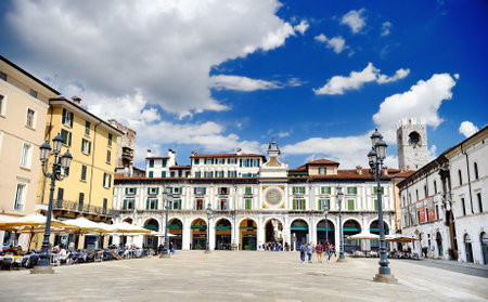 BRESCIA, ITALY - MAY 15, 2017: The panorama of Piazza della Loggia square at sunny dayのeditorial素材