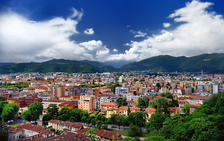City if Brescia - view from the castle (citadel) of Brescia. Lombardy. Italy.のeditorial素材