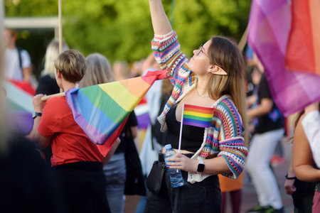 Podgorica, Montenegro - October 8, 2022: View of people column during the Ten Lgbt Pride Parade in...