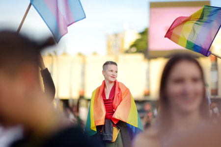 Podgorica, Montenegro - October 8, 2022: View of people column during the Ten Lgbt Pride Parade in...
