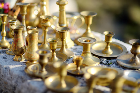 Copper candlesticks near the church in Perast. Perast is a popular tourist town in Montenegro