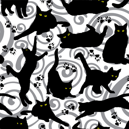Seamless Vector Black Cat Patternのイラスト素材