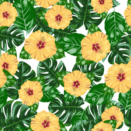 Seamless Vector Yellow Gibiskus Patternのイラスト素材