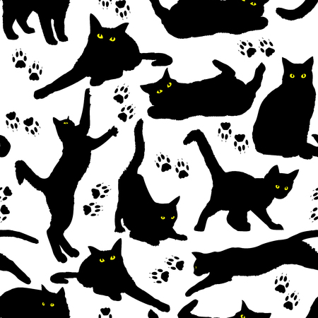 Seamless Vector Black Cat Patternのイラスト素材