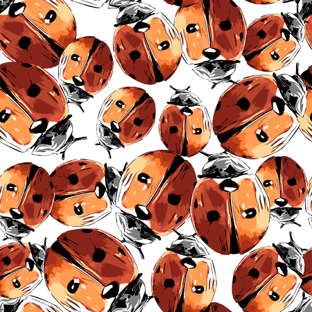 Seamless Vector Ladybug Patternのイラスト素材